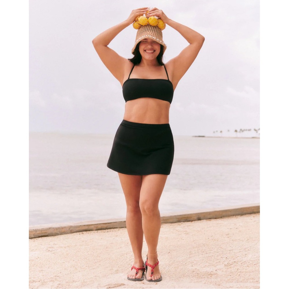 Spanx Womens Black Swim Skirt and Bandeau Bikini Top Set Small